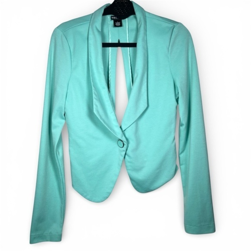 Y2K Wet Seal Aqua Blue/Green Backless Longsleeve Button Front Blazer Size Large